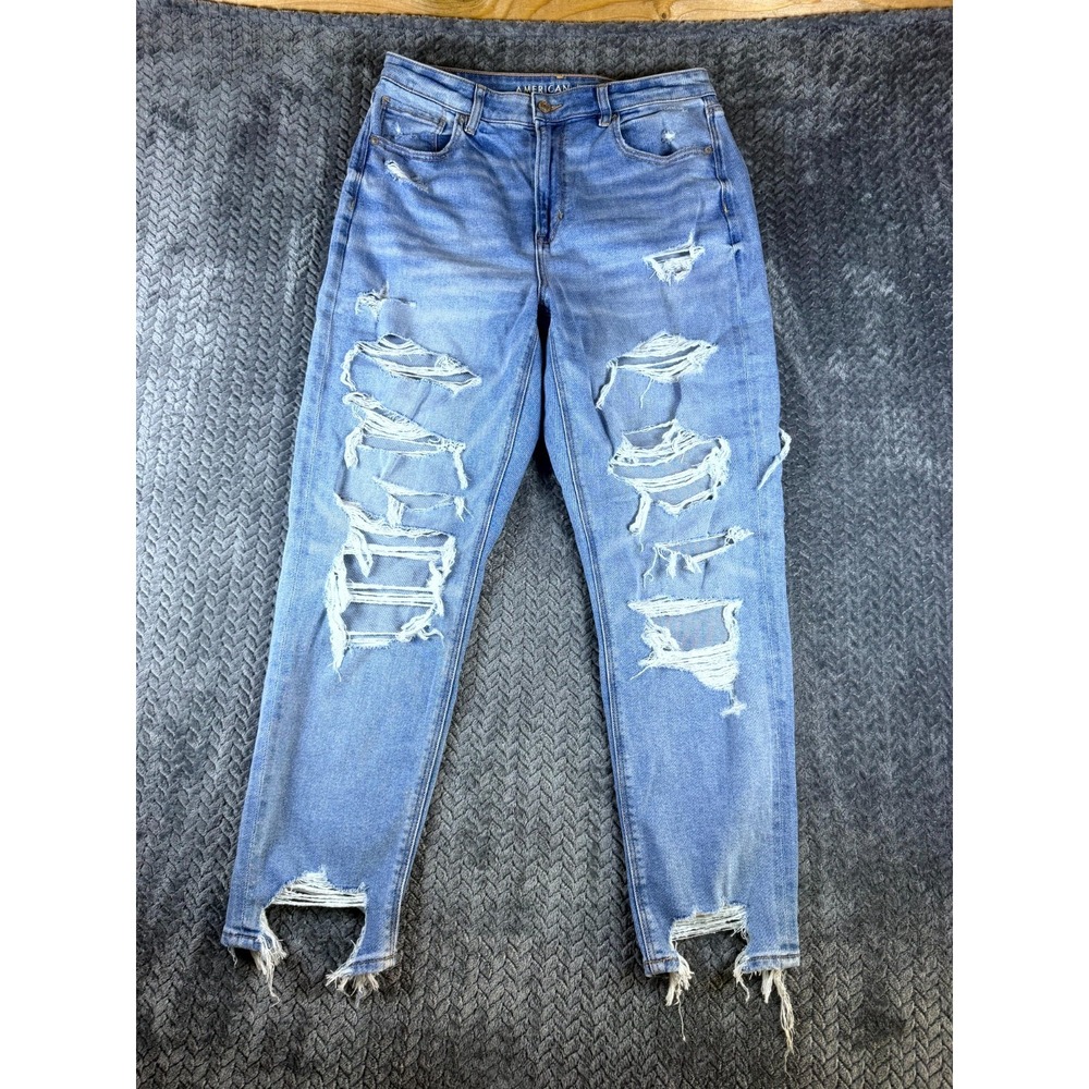 American Eagle Outfitters Stretch Mom Jeans Womens 12 Regular Blue Distressed